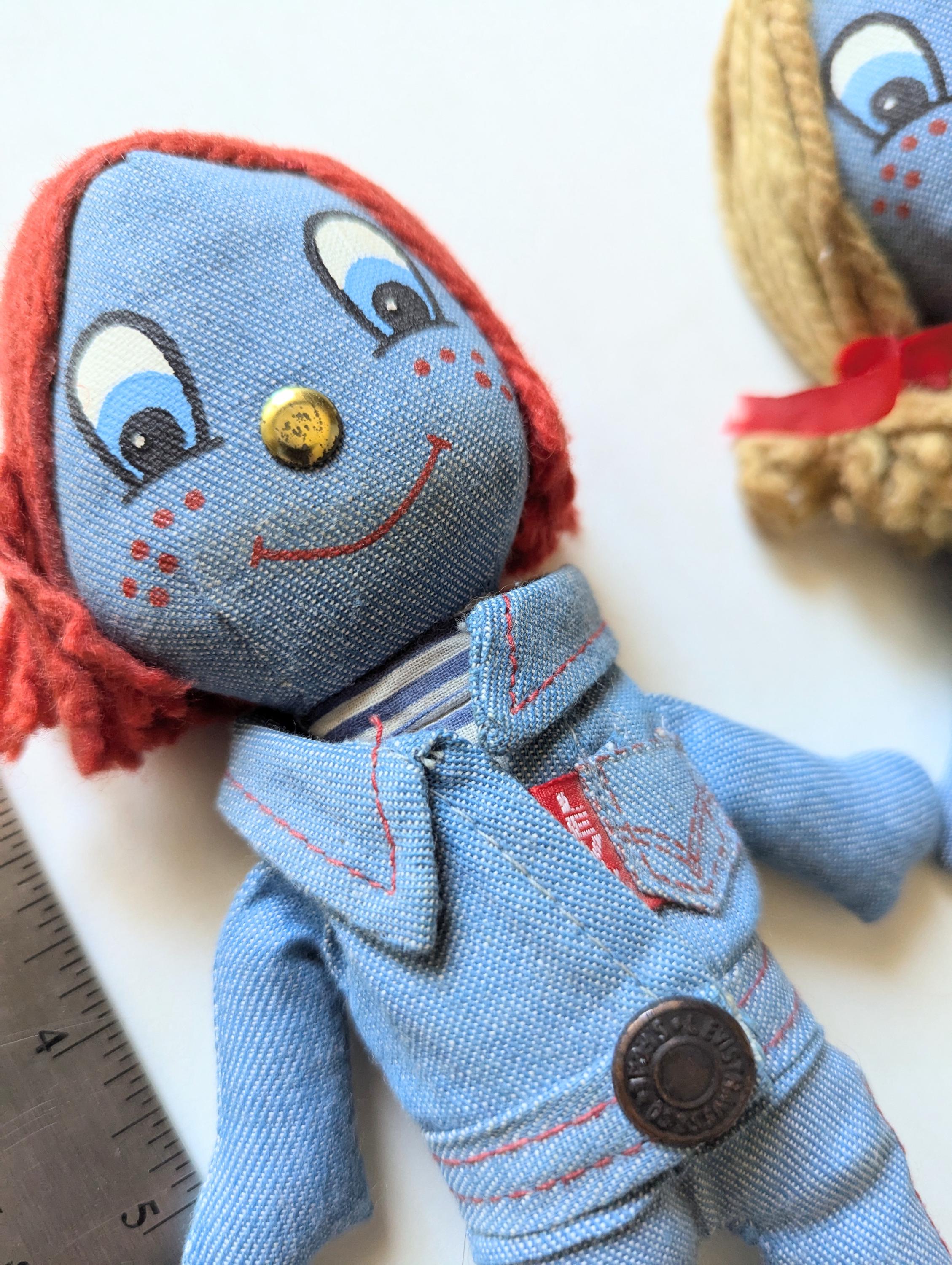 Vintage 1970s Levis Denim Rag Dolls Girl and Boy