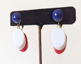 Vintage Red, White and Blue Trifari Plastic Dangle Earrings