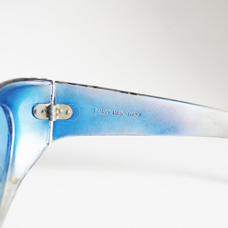 1950s Samco Italy Sunglasses Blue Cat Eye Vintage Lucite Hand Painted Flowers