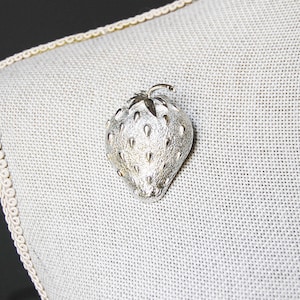 Mod Strawberry Vintage Brooch 1960s Silver Tone Metal Signed Sarah Cov