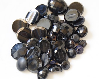 Antique Victorian Buttons Lot of 35 Black Glass Four Art Deco