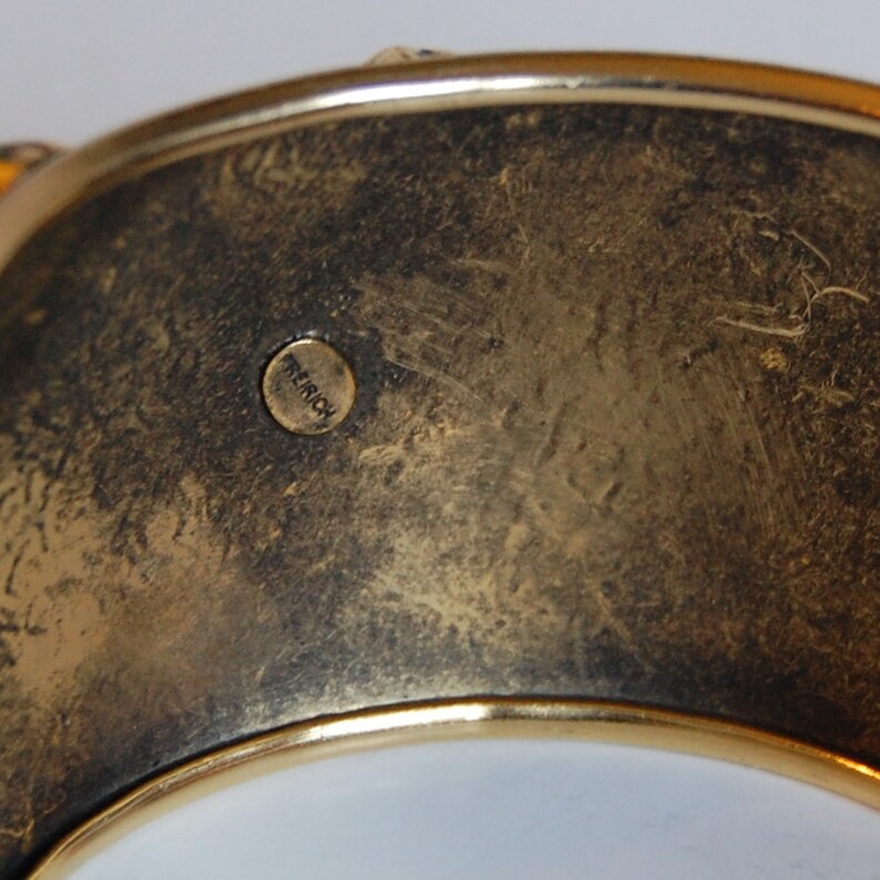 Vintage Freirich Cherub Hinged Cuff Bracelet Victorian Revival 1960s Wide Gold Tone