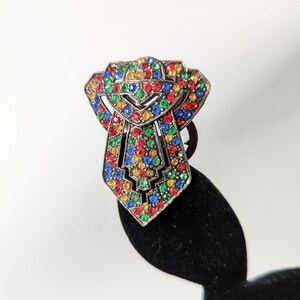 Vintage 1920s 1930s Rhinestone Dress Clip Brooch Pot Metal Multi Colored Stones