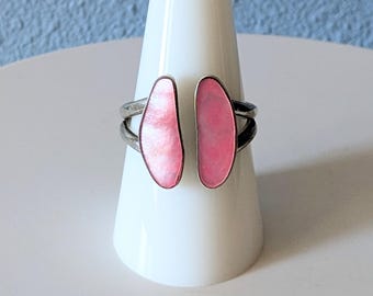 Vintage Pink Shell Sterling Silver Ring Adjustable Large Size 10