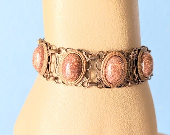 Vintage Ornate 1960s Goldstone and Copper Bracelet