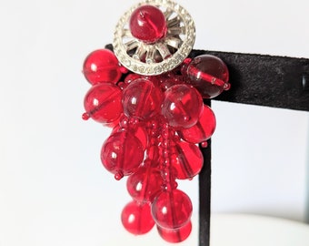 Vintage 1940s Ruby Red Beaded Dress Clip Miriam Haskell With Rhinestones