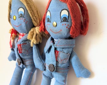 Vintage 1970s Levis Denim Rag Dolls Girl and Boy Knickerbocker
