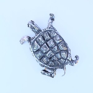 Vintage Sterling Silver Turtle Brooch Tortoise Pin Large and Ornate