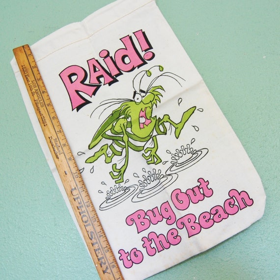 Vintage Raid Bug Spray Bag Beach Tote Cotton Draw… - image 4