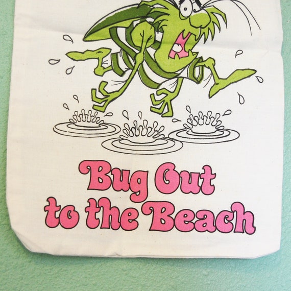 Vintage Raid Bug Spray Bag Beach Tote Cotton Draw… - image 2