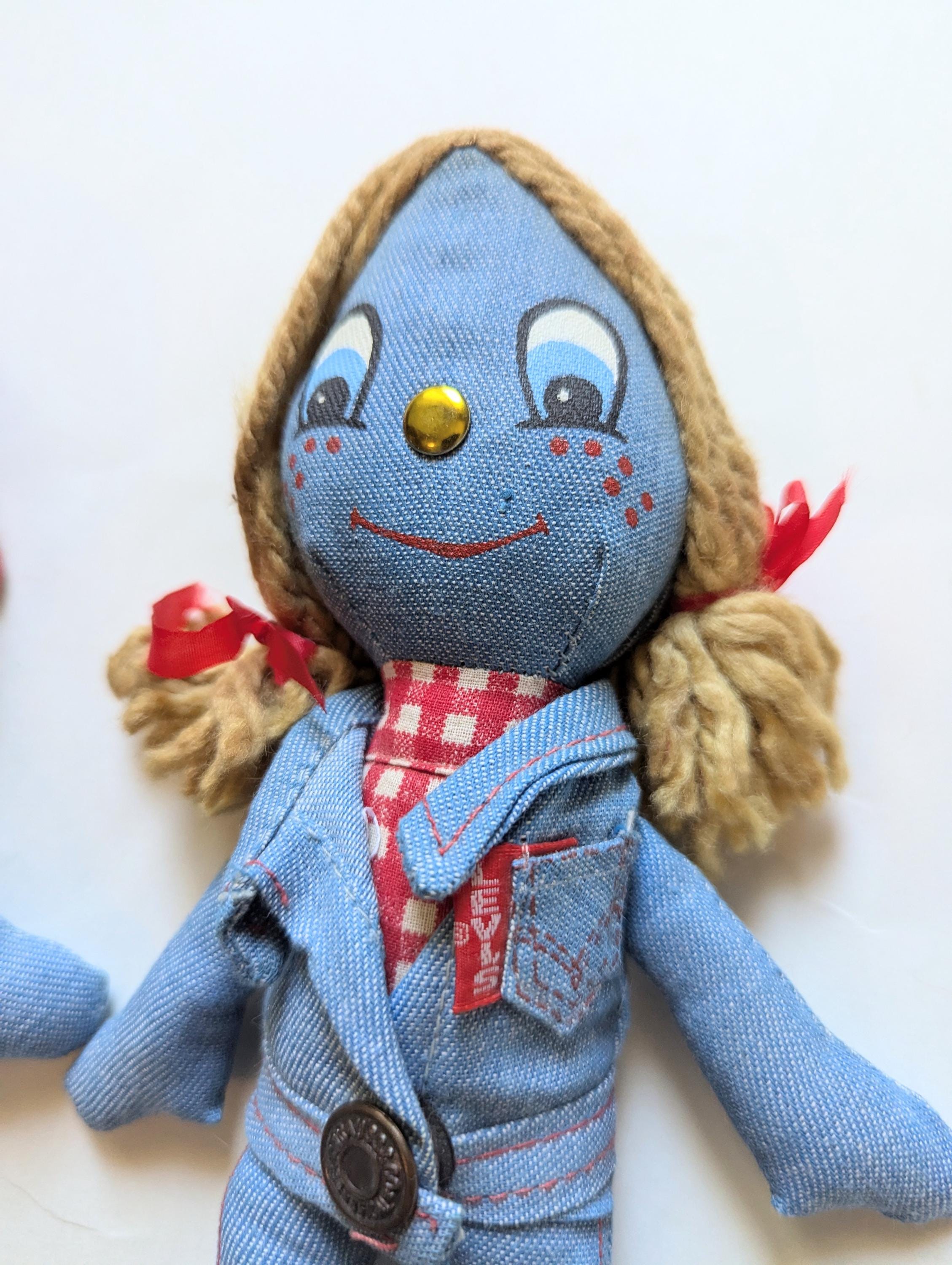 Vintage 1970s Levis Denim Rag Dolls Girl and Boy Vintage 1970s Levis Denim Rag Dolls Girl and Boy