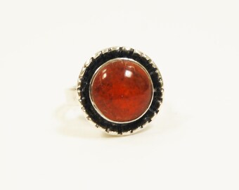 Bague Argent 925 MACARBAG Avec Cabochon Orange - 5,38g, Occasion, Pièce Unique
