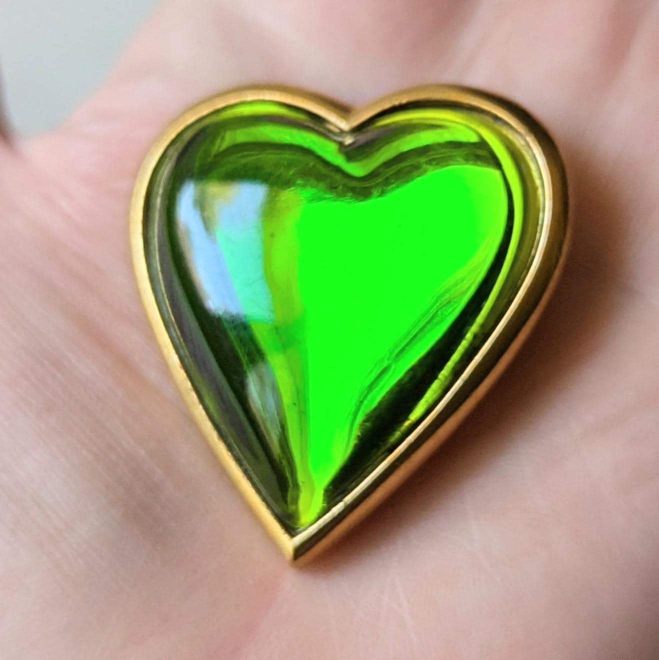 Vintage Yves Saint Laurent YSL Green Heart Brooch Large Size