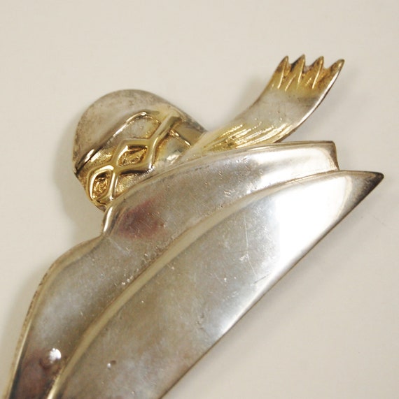 Vintage 1980s Aviator Brooch Art Deco Style Silve… - image 5