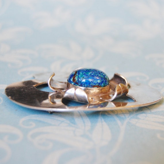 Sterling Vintage Arts and Crafts Brooch Cabochon … - image 5