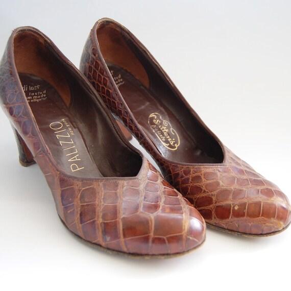 1940s platform pumps  Vintage alligator leather peep toe slingbacks  Palizzio  Mandels Fascinating Slippers 5