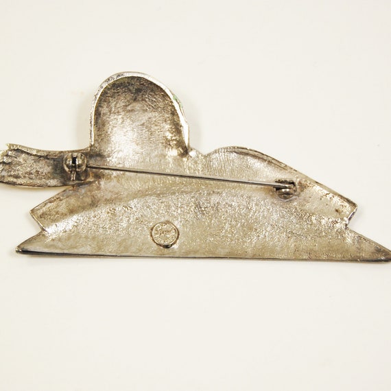 Vintage 1980s Aviator Brooch Art Deco Style Silve… - image 3