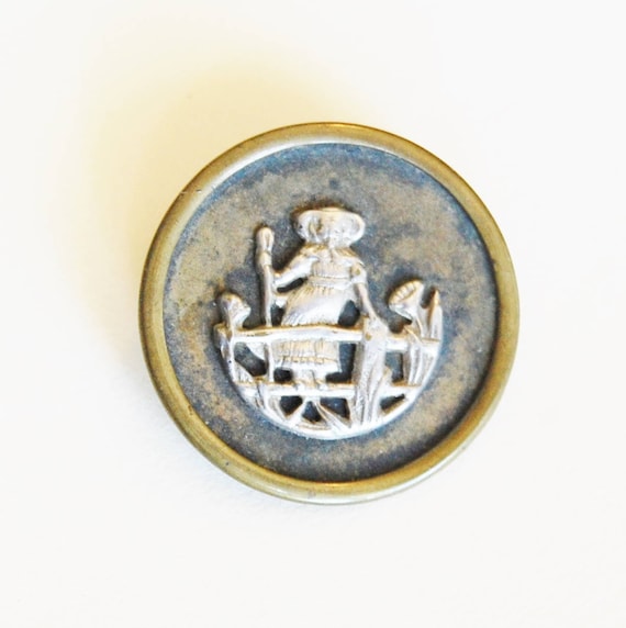 Antique Picture Button Little Bo Peep Large Victorian Ornate Edwardian 1900s