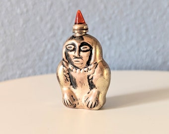 Vintage 1940s 50s Perfume or Snuff Bottle Inca Figural Silver