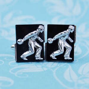 Vintage Figural Bowler Cuffl Links Silver SWANK  Bowling Sports Men's Gift 1960s