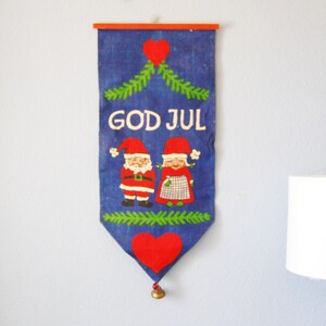 Vintage Swedish Christmas 1970s Wall Hanging Xmas God Jul Santa Claus