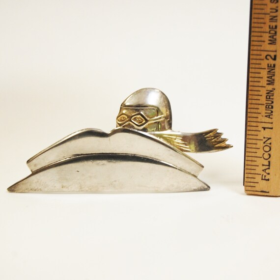 Vintage 1980s Aviator Brooch Art Deco Style Silve… - image 2