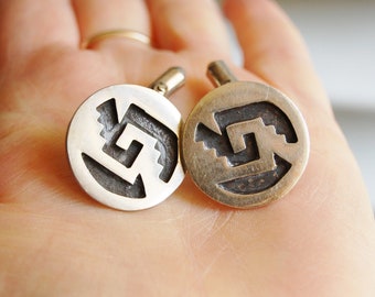Vintage Sterling Cufflinks Taxco Silver 1950s Cuff Link Large Modernist Design Signed 2219