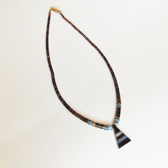 Vintage Heishi Shell Necklace Triangle Pendant Denim … Gem