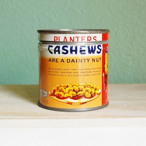 Vintage 1940s Cashew Nuts Tin 4 oz Planters Advertising Display Mr. Peanut with Lid