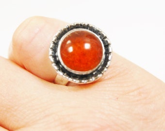 Vintage Silver Ring Orange Cabochon and 835 Signed Size 4 and a Half 1960s