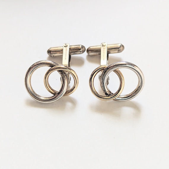 Vintage Signed Cufflinks Interlocking Circles Mod… - image 1
