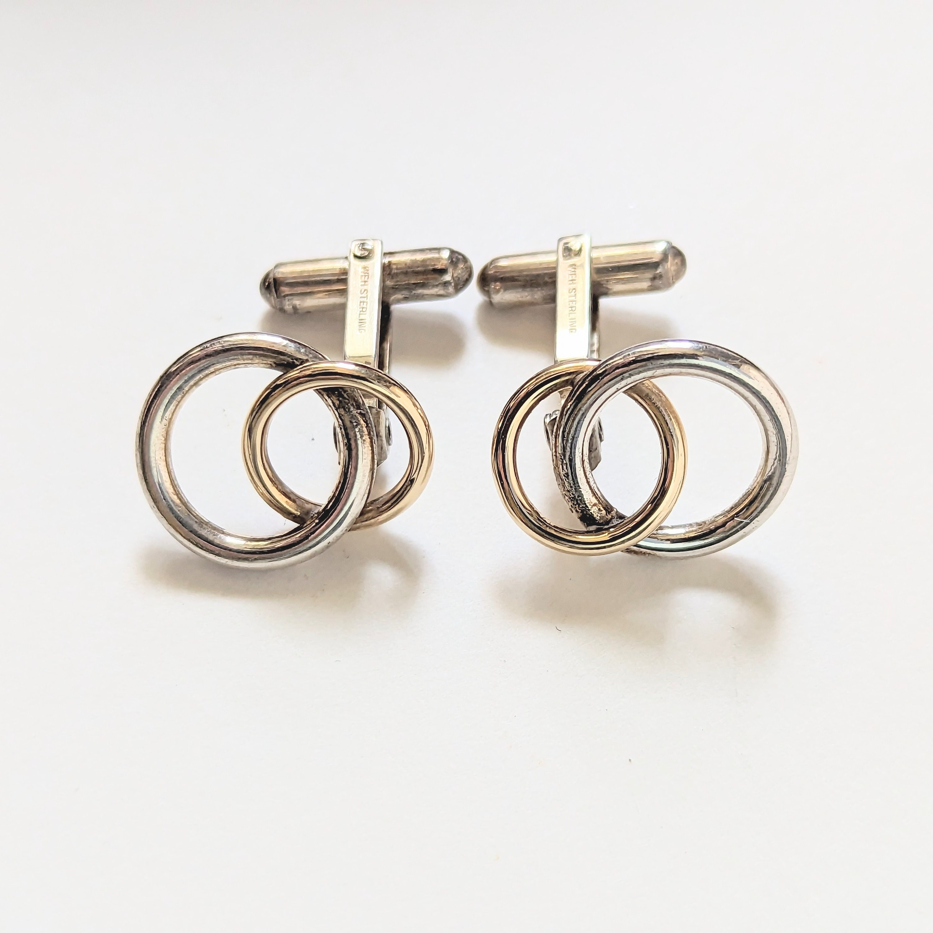 Vintage Signed Cufflinks Interlocking Circles Modernist WEH