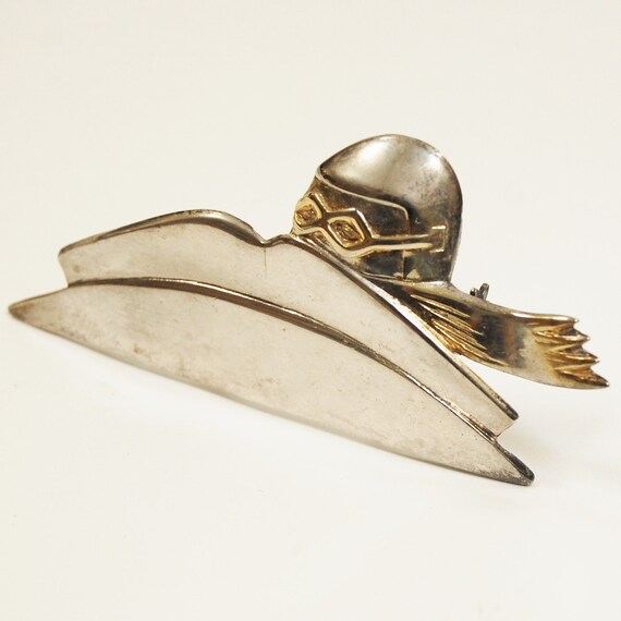 Vintage 1980s Aviator Brooch Art Deco Style Silve… - image 10