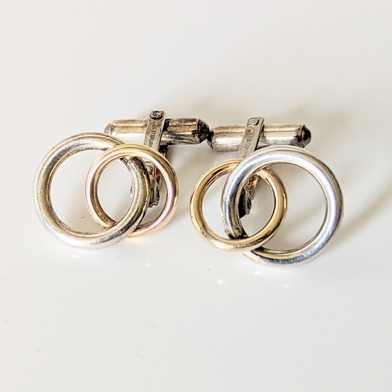Vintage Signed Cufflinks Interlocking Circles Mod… - image 2