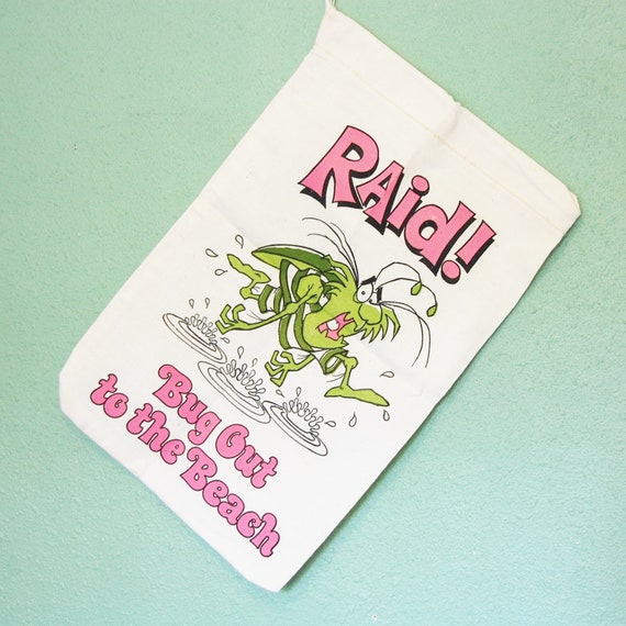 Vintage Raid Bug Spray Bag Beach Tote Cotton Draw… - image 5
