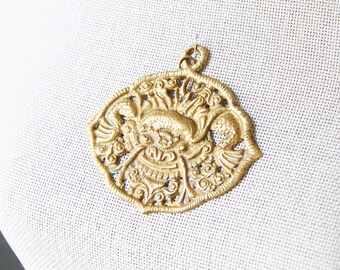 Vintage Chinese Pendant Finding Foo Dog or Dragon Ornate Vintage 1920s Brass