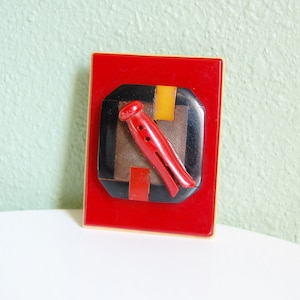 Vintage 1930s Bakelite Button and Buckle Brooch Large Red Clothes Pin