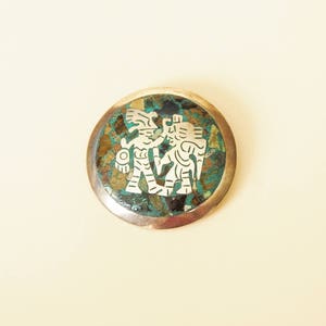 Vintage Signed Taxco 925 Pendant Brooch Stone Inlay 1950s Mexican Sterling Silver