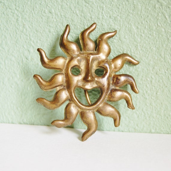 Vintage 1970s Brass Smiling Sun Belt Buckle Unusua