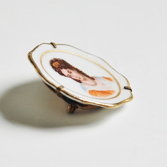 Vintage 1950s Limoges Porcelain Plate Brooch Fren… - image 5