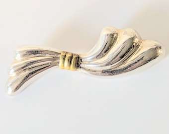 Vintage Mixed Metal Signed Laton Mexico Silver and Brass Bow Brooch