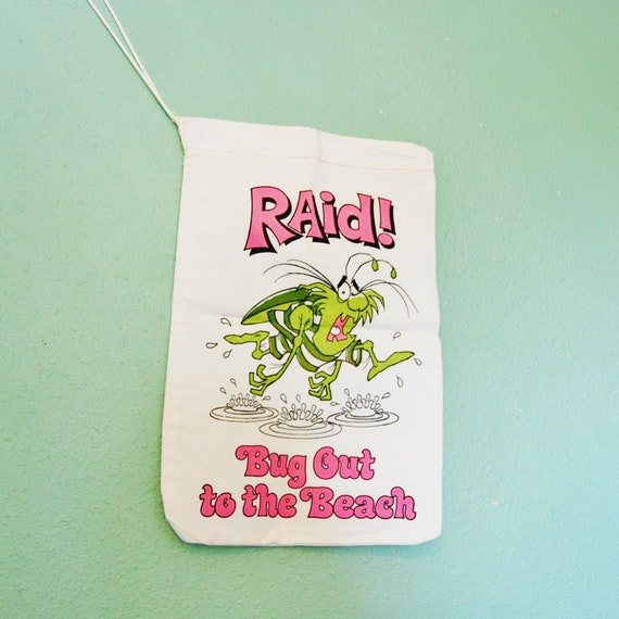 Vintage Raid Bug Spray Bag Beach Tote Cotton Drawstring