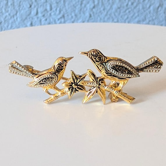 Vintage Damascene Spanish Bird Brooch