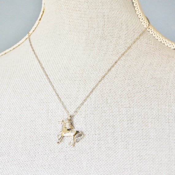 Vintage Unicorn Pendant Necklace Sterling Silver 1980s 18 Inch