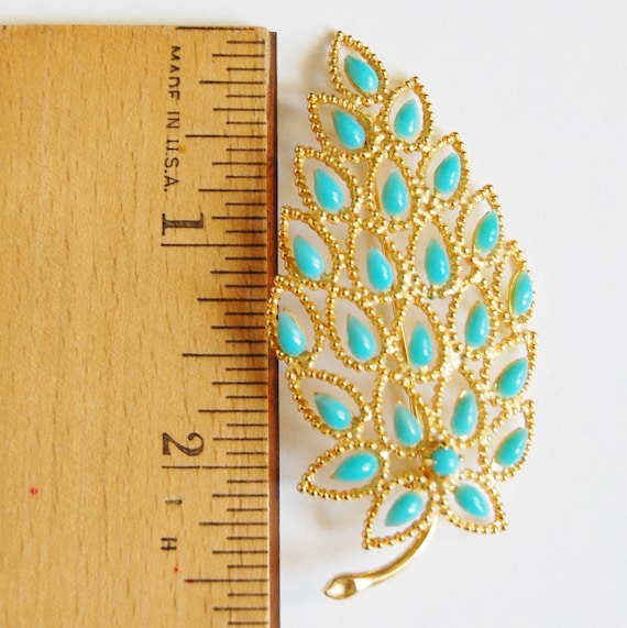 Vintage 70s Ornate Brooch Faux Persian Turquoise … - image 2