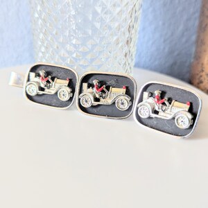 Vintage 1960s Swank Car Driver Cufflinks Clip Set Silver Tone Cuff Links Kitsch