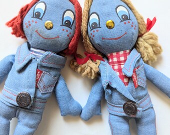 Levi's Denim Rag Doll リーバイス人形　2体SET Vintage 1970s Levis Denim Rag Dolls Girl and Boy Knickerbocker