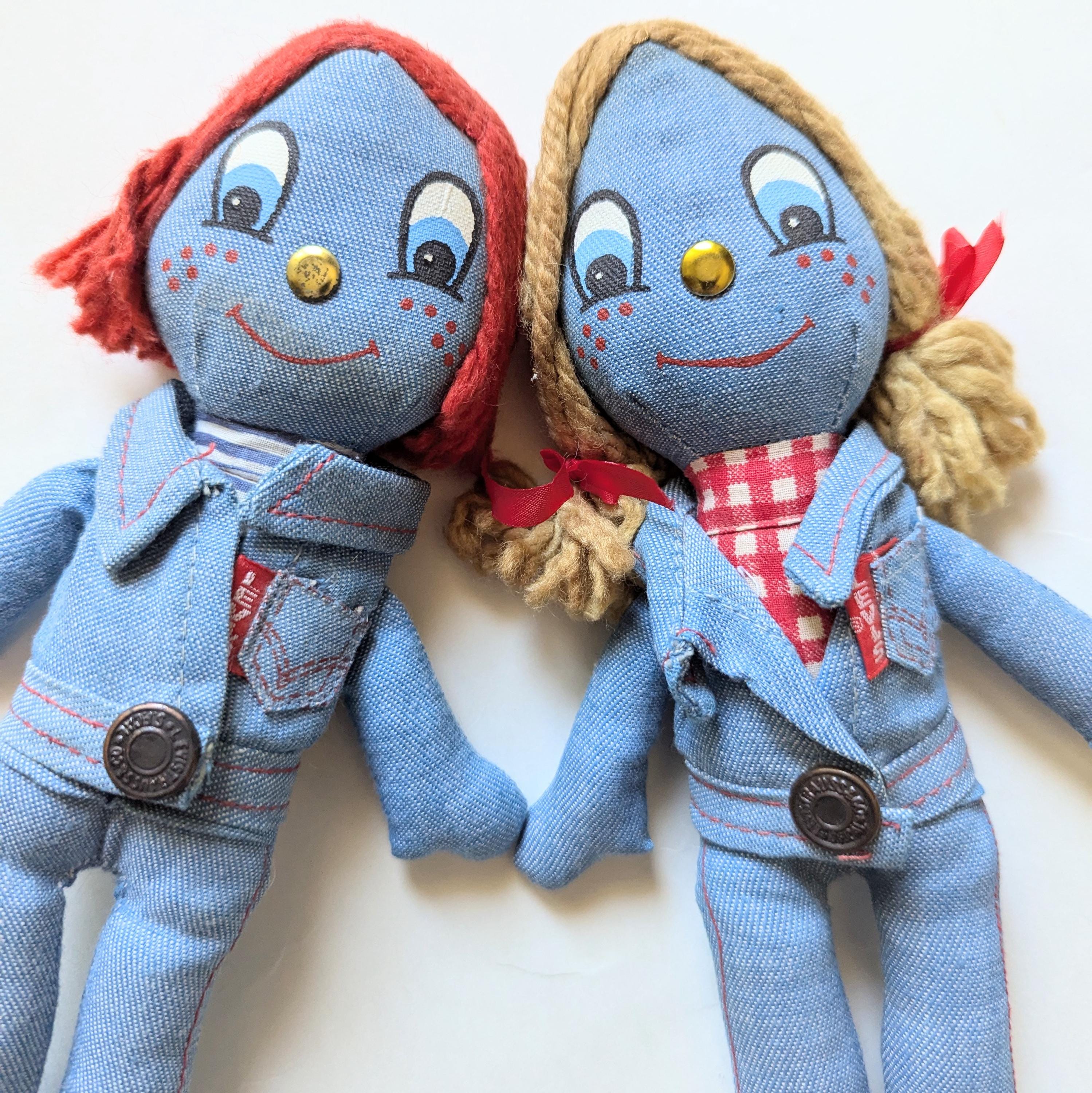 Vintage 1970s Levis Denim Rag Dolls Girl and Boy Knickerbocker