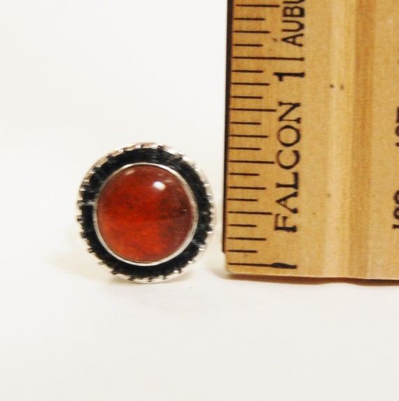 Vintage Silver Ring Orange Cabochon and 835 Signe… - image 2