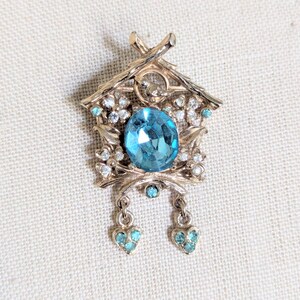 Vintage Cuckoo Clock Brooch with Rhinestones Coro 1950s or 1960s